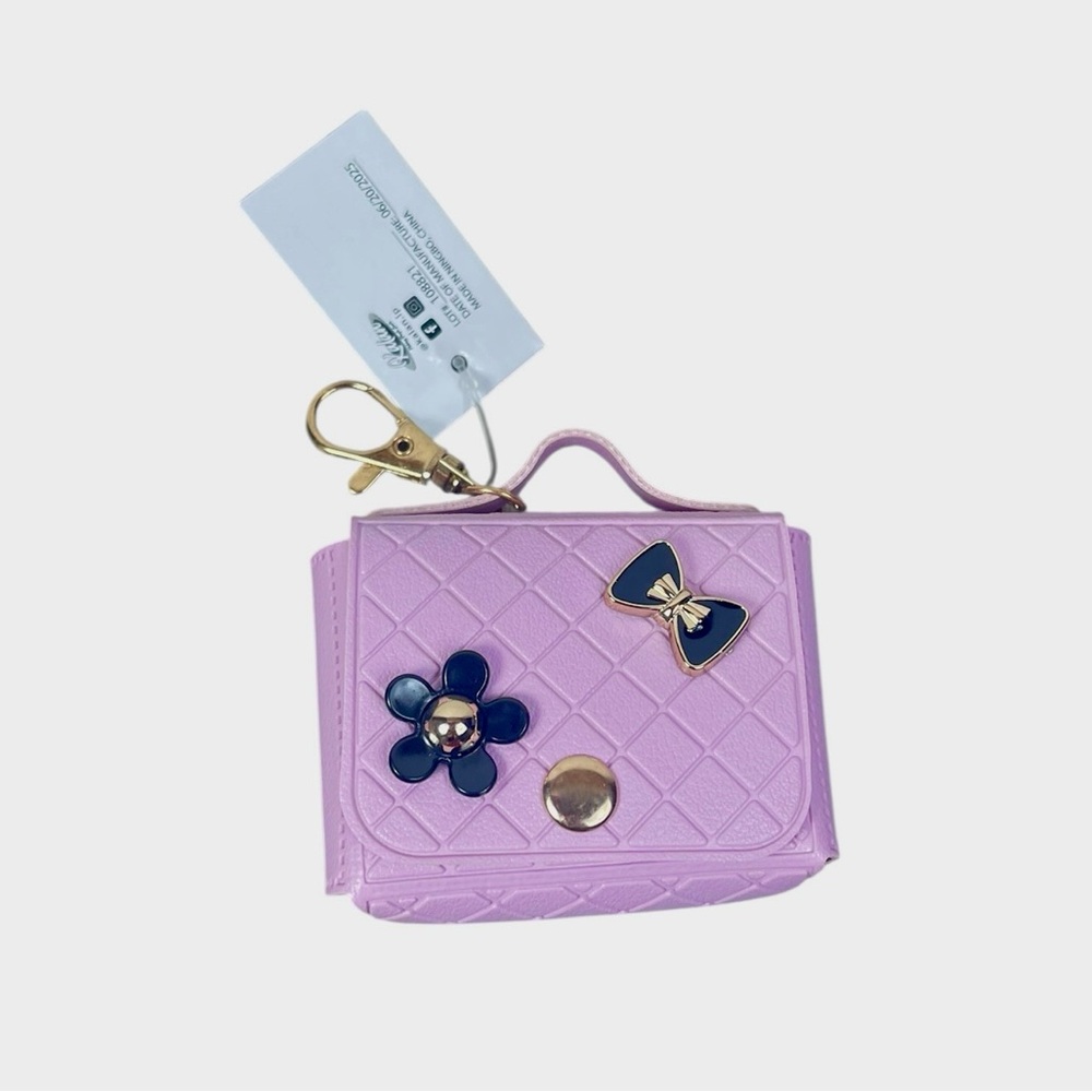 Purple Quilted Wallet with Floral and Bow Accents